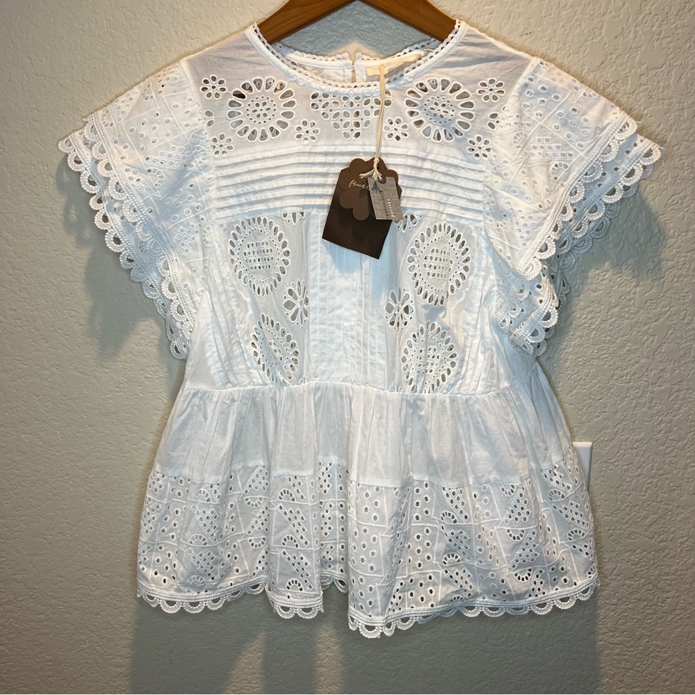 Anthropologie Forever That Girl Flutter-Sleeve Eyelet Embroidery Tunic Top NWT - Picture 5 of 12